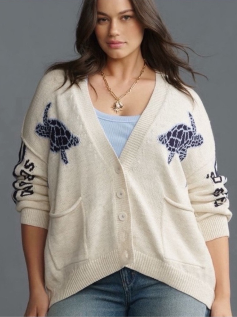 Anthropologie Pilcro Relaxed Sea Turtle Nautical Cardigan Sweater, M - Picture 8 of 17